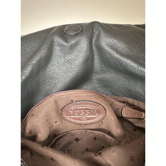 Vintage FOSSIL Explorer Foldover Leather Black&Brown Versatile Shoulder Bag EUC - Picture 10 of 12